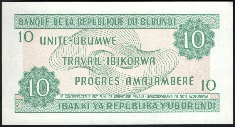 10 Francs 1991 - Burundi aUNC