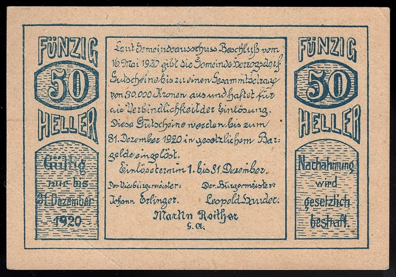 50 Heller 1920 aUNC - Herzogsdorf