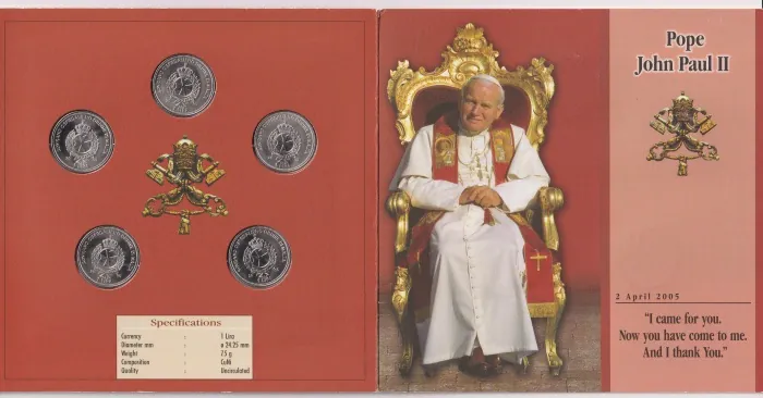 Ján Pavol II. - sada mincí 5ks - 1 lira 