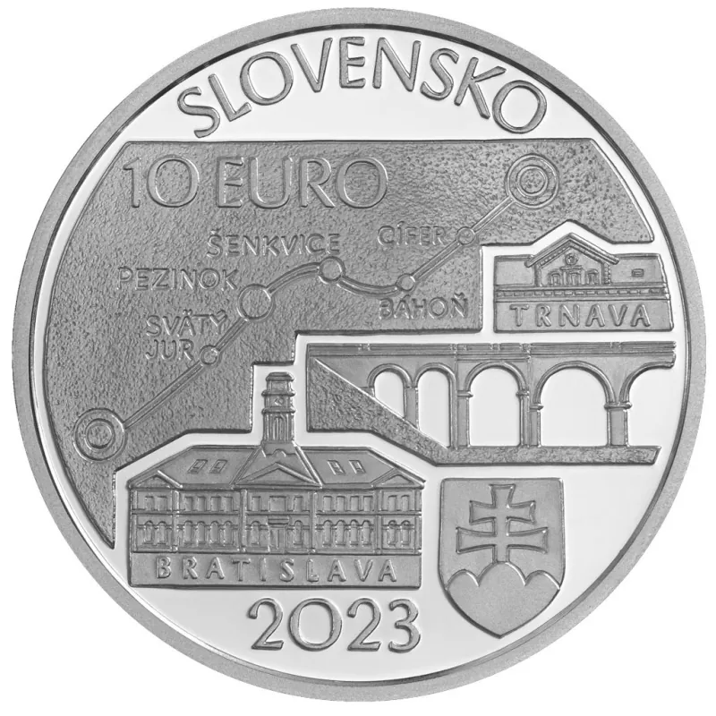 2023/064, 10€ - 150. výročie spustenia parnej prevádzky na železničnej trati Bratislava – Trnava Proof