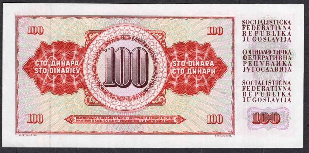 100 Dinárov 1986 - Juhoslavia