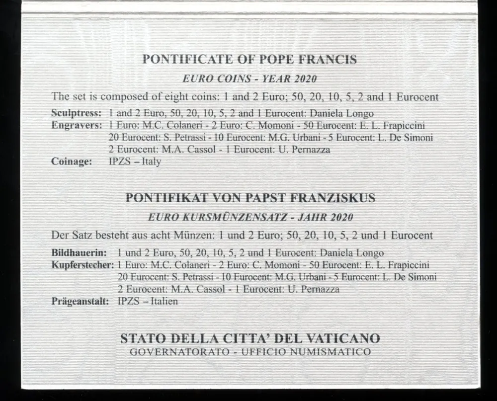Vatikán sada mincí 2020