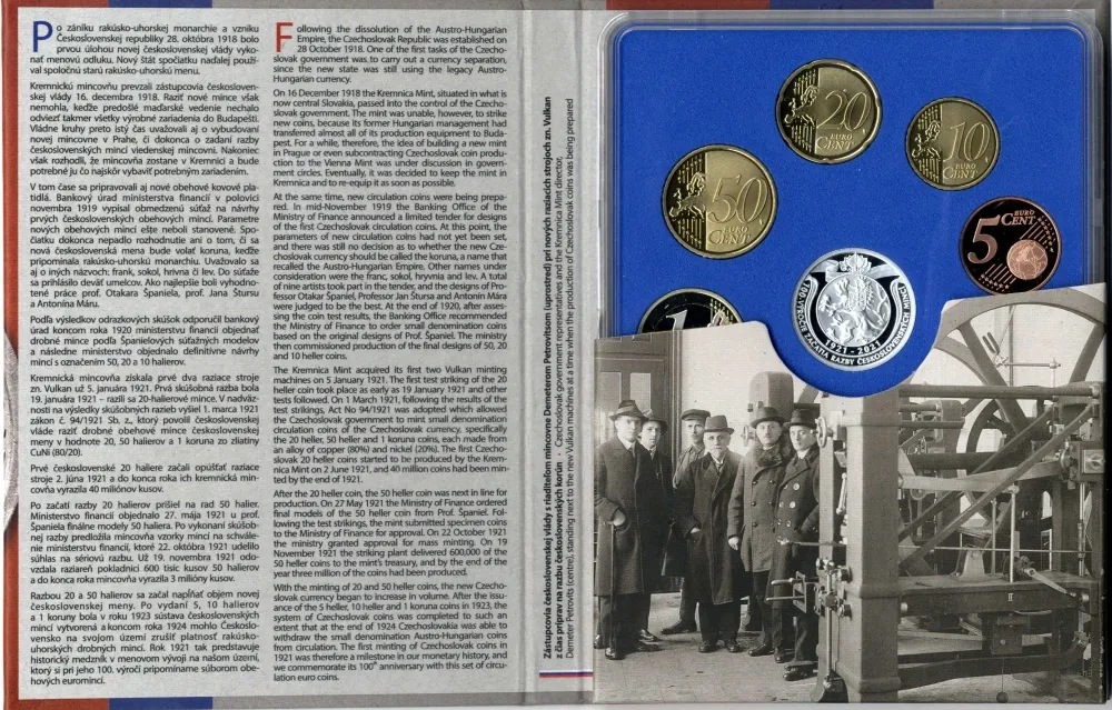 2021 Sada Slovenských Euro mincí - 100. výročie začatia razby československých mincí Proof