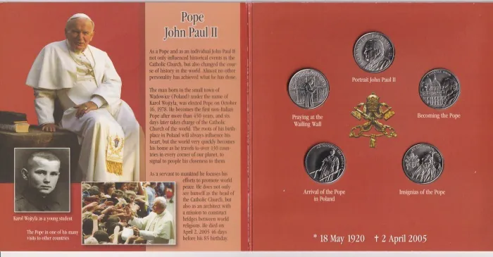 Ján Pavol II. - sada mincí 5ks - 1 lira 