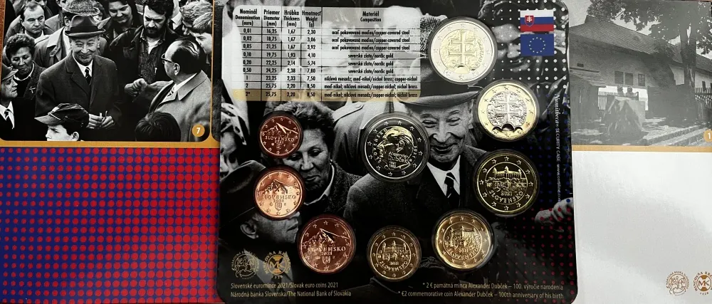 2021 Sada Slovenských Euro mincí - Alexander Dubček - 100. výročie narodenia