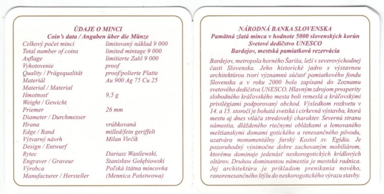 2004 - Bardejov 5.000 SK