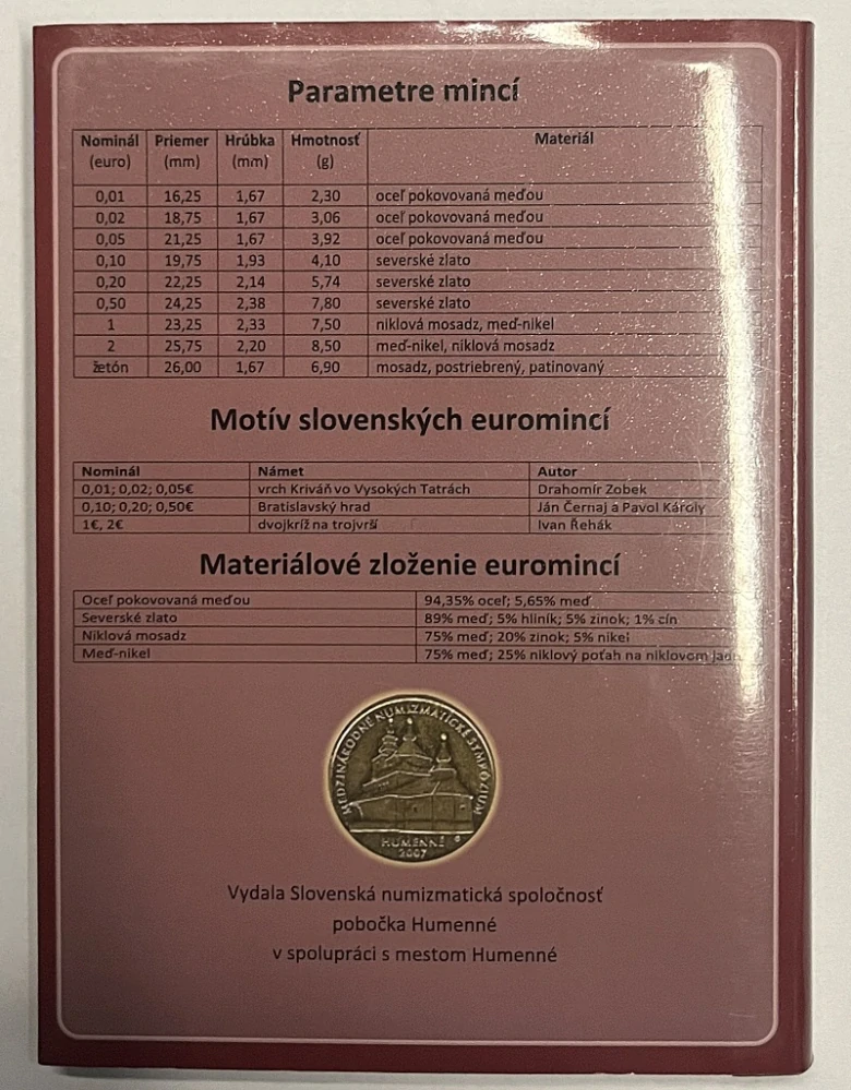 2013 Sada Slovenských Euro mincí Slovenská numizmatická spoločnosť Humenné