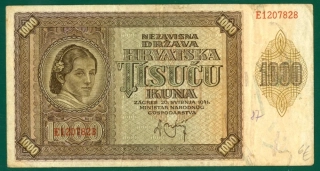 1000 Kuna, r.1941 séria E - Chorvátsko