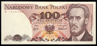 100 Zlotých 1975 aUNC , Séria W
