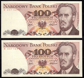 100 Zlotých 1975 , Séria W (čísla po sebe)