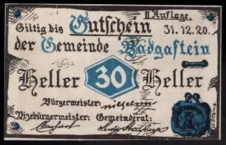 30 Heller 1920 aUNC - Badgastein