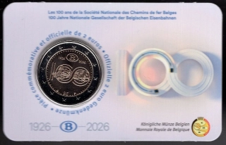 Belgicko 2026 - 100 rokov Belgickej železnice - coincard 