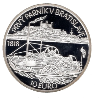 2018/033, 10€ Plavba prvého parníka po Dunaji PROOF