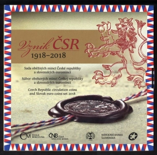 2018 vznik ČSR - Sada obežných mincí ČR a slovenských euromincí