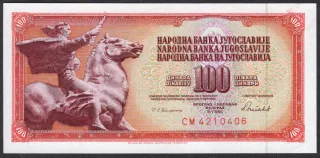 100 Dinárov 1986 - Juhoslavia