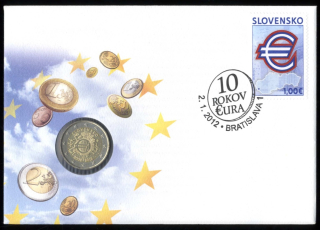 Slovensko 2012 / 10 rokov Eura - mincový list 2 € 