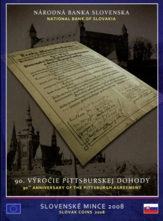 2008 Sada Slovenských mincí 90. výročie Pittsburskej dohody
