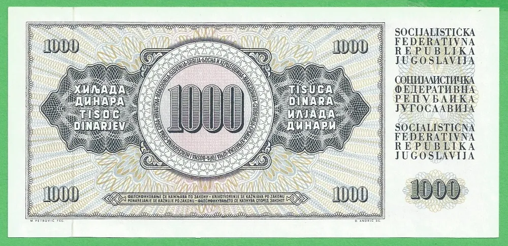 1000 Dinárov 1978 - Juhoslavia